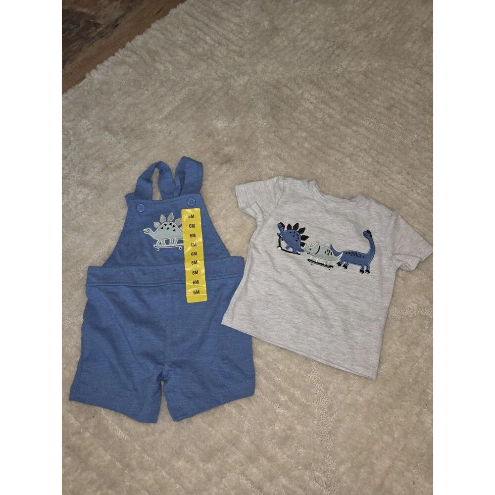 Boys Carter's NWT 2 pc dinosaur shortall set size 6 Months B20